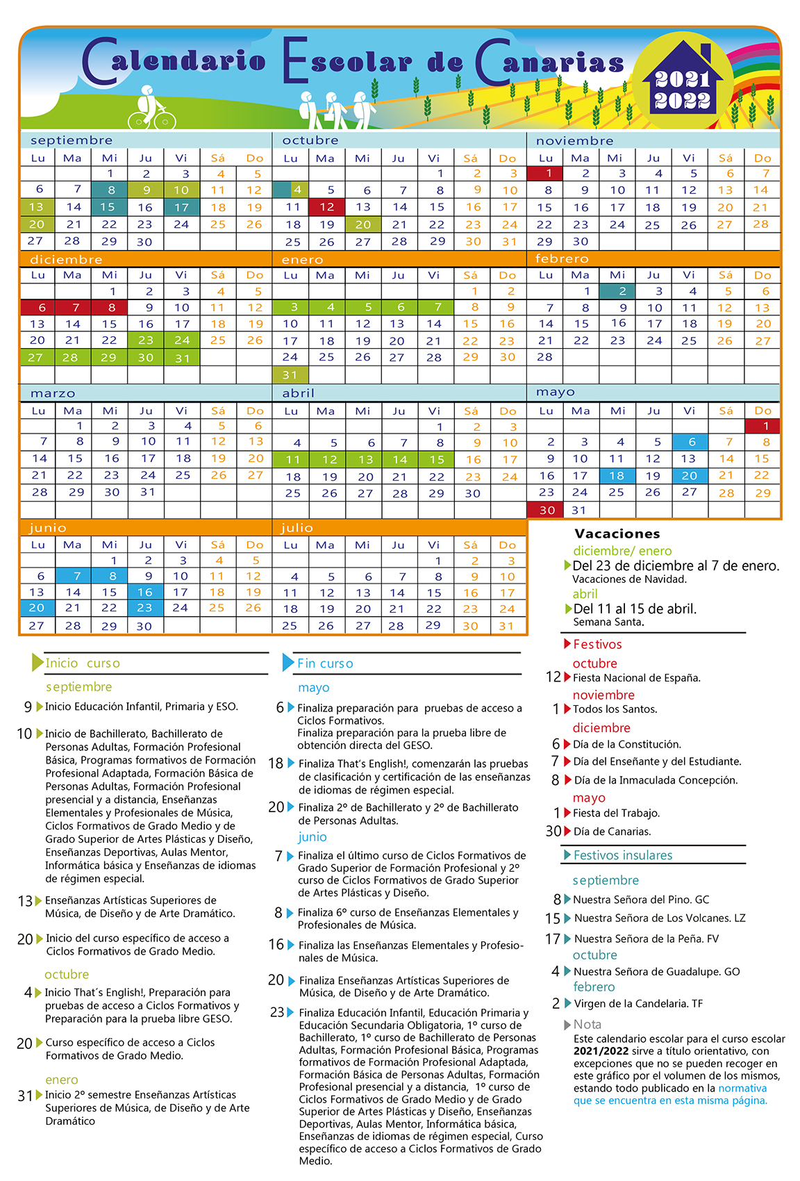 Calendario escolar 2021 - 2022